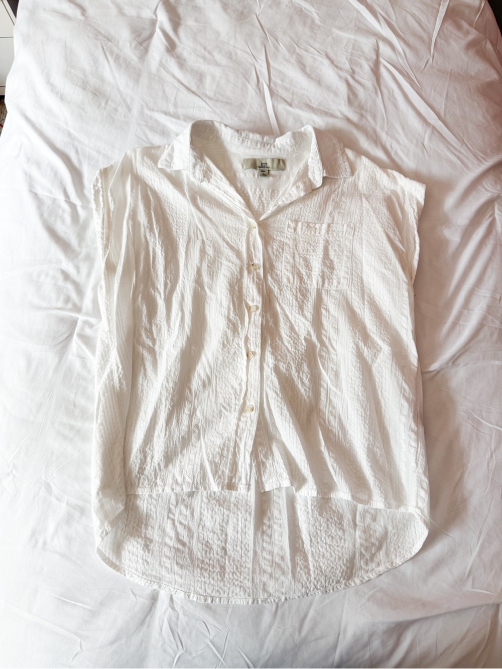 Thread + Supply White Button Down Short Sleeve Blouse Size Small
